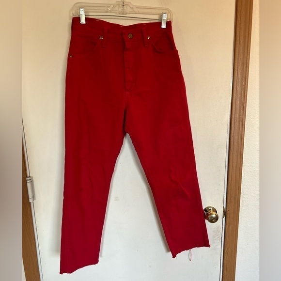 Wranglers, 7 x 32 ladies button fly red denim jeans with raw hemline - Picture 1 of 8